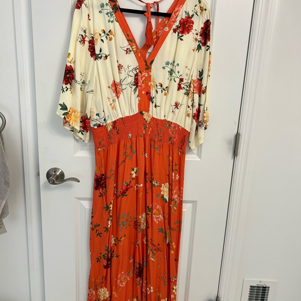 FARM Rio Floral Maxi Dress in Cream and Orange